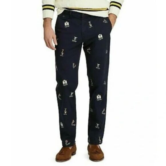 Polo Ralph Lauren Men’s Embroidery Print Navy Blue Pants(Size 33/32) - Picture 1 of 8